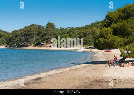 Plage du Pellegrin, a secluded beach near Bormes-les-Mimosas, Var, Provence, France Stock Photo