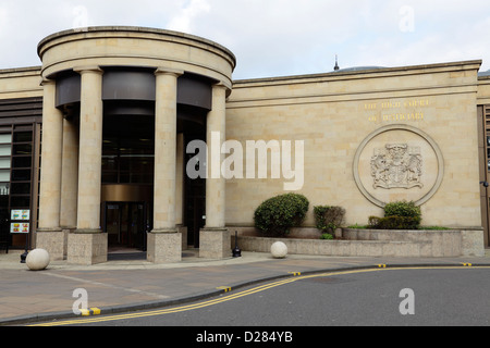 Glasgow High Court of Justiciary public entrance on Mart Street in Glasgow, viewed from Jocelyn Square, Scotland, UK Stock Photo