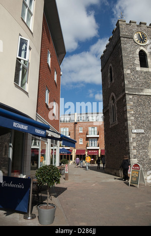 England, West Sussex, Chichester, Square with Carluccio's and Raymond Blanc restaurants in the St Pancras area. Stock Photo