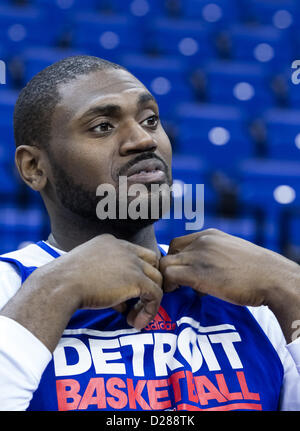 16.01.2013 London, England. Detroit Pistons forward Jason Maxiell (54) in action during team practice ahead of the NBA London Live 2013 game between the Detroit Pistons and the New York Knicks from The O2 Arena Stock Photo