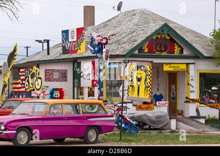 Roadside tourist attractions on the famous Route 66 highway in Seligman, Arizona, USA Stock Photo