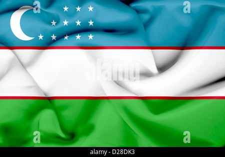 Uzbekistan waving flag Stock Photo