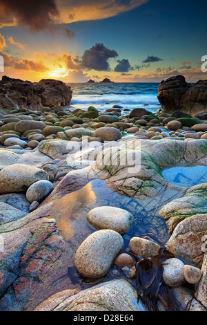 Porth Nanven cove at the end of Cot valley, near St Just in West Cornwall Stock Photo