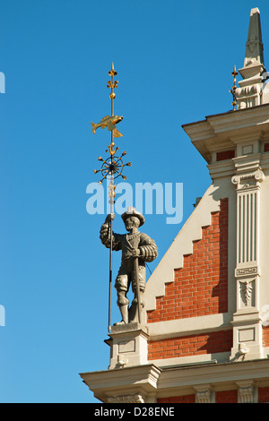 Statue on the corner of the roof of House of Blackheads, Riga Stock Photo
