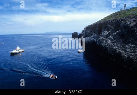 Boat excursions from Ventura shuttle passengers onto East Anacapa Island, Channel Islands National Park, California, USA. Stock Photo