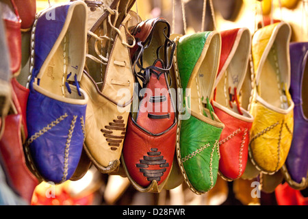 ISTANBUL TURKEY - Grand Bazaar Kapali Carsi Kapalicarsi Market  in Sultanahmet, traditional Turkish Soft Leather Babouche Slippers Stock Photo