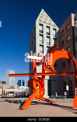 USA, Colorado, Denver, Lao Tzu, sculpture by Mark di Suvero, outside the Denver Public Library in Acoma Plaza Stock Photo