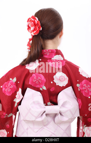 Rear view of young asian woman in kimono Stock Photo