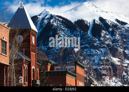 USA, Colorado, Telluride, Main Street buildings Stock Photo