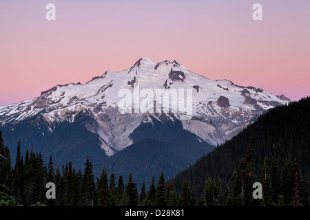 Glacier Peak at dawn, as viewed from Buck Creek Pass, Glacier Peak Wilderness, North Cascades, Washington. Stock Photo