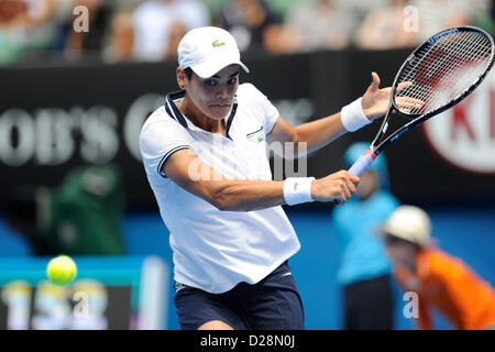 Melbourne, Australia. 17th January 2013. Eleni Daniilidou of Greece returns a shot in her match on day four of the Australian Open from Melbourne Park. Credit:  Action Plus Sports Images / Alamy Live News Stock Photo
