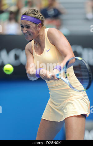Melbourne, Australia. 17th January 2013. Victoria Azarenka of Belarus returns a shot in her match on day four of the Australian Open from Melbourne Park. Credit:  Action Plus Sports Images / Alamy Live News Stock Photo