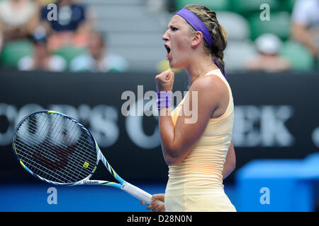 Melbourne, Australia. 17th January 2013. Victoria Azarenka of Belarus clenches her fist in her match on day four of the Australian Open from Melbourne Park. Credit:  Action Plus Sports Images / Alamy Live News Stock Photo