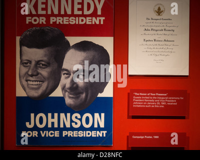 Vintage Kennedy and Johnson presidential campaign posters at the LBJ Museum and Presidential Library in Austin, Texas Stock Photo