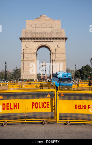 Security fences near India Gate, New Delhi, India Stock Photo