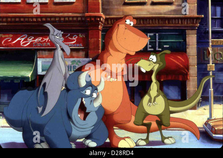 Vier Dinos In New York  We're Back! Dinosaur's Story  Elsa, Woog, Rex und Dweeb sind vier froehliche Dinosaurier, die nach Stock Photo