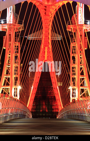 Millennium Bridge Salford Quays Greater Manchester Lancashire England at twilight Stock Photo