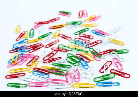 Group of colorful paper clips on white background Stock Photo
