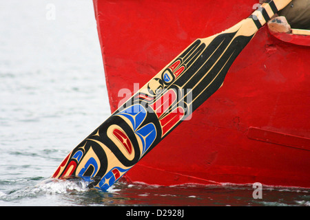 Arrival Of Canoes At Tribal Journeys Cowichan Bay, Detail Of Paddle, B.C., Canada Stock Photo