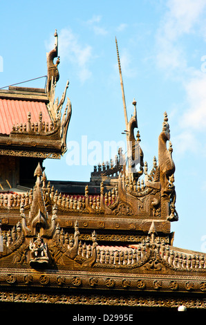 Intricate carvings at Bagaya Monastery, Innwa, Mandalay Stock Photo