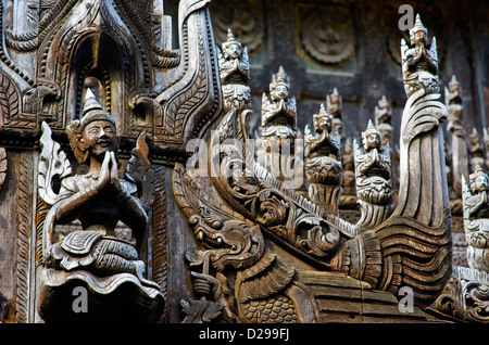 Intricate carvings at Bagaya Monastery, Innwa, Mandalay Stock Photo