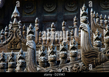 Intricate carvings at Bagaya Monastery, Innwa, Mandalay Stock Photo