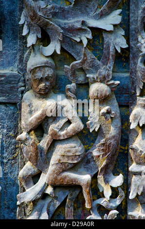 Intricate carvings at Bagaya Monastery, Innwa, Mandalay Stock Photo