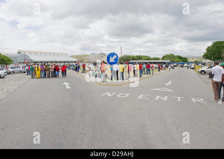 RUSTENBURG, SOUTH AFRICA – Mineworkers protest outside the Khomanani ...
