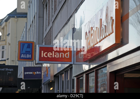 Iceland and Aldi stores in London Road Brighton UK Stock Photo