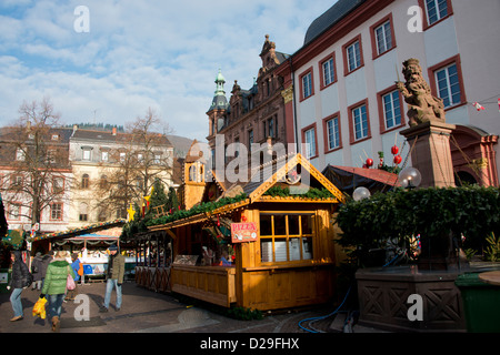 Germany, Heidelberg. Heidelberg Christmas Market, typical holiday vendor stand. Stock Photo