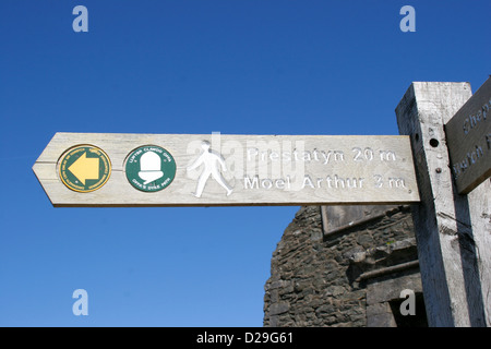 Moel Famau Offas Dyke Path signing at summit Clwydian Range Denbighshire Wales UK Stock Photo