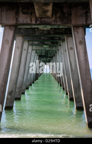Underneath the Venice beach pier in Florida Stock Photo