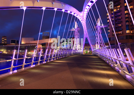 Millennium Bridge Salford Quays Greater Manchester Lancashire England at twilight Stock Photo