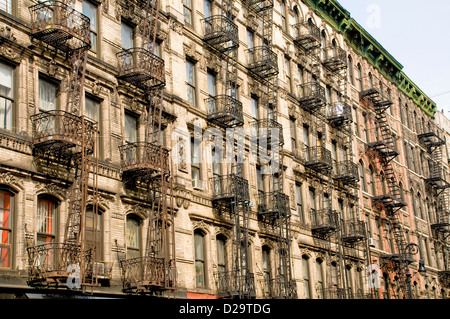 New York City, Tenement Buildings, Fire Escapes Stock Photo