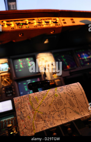 Abu Dhabi, United Arab Emirates, Detail in the cockpit of an Airbus A321 Stock Photo