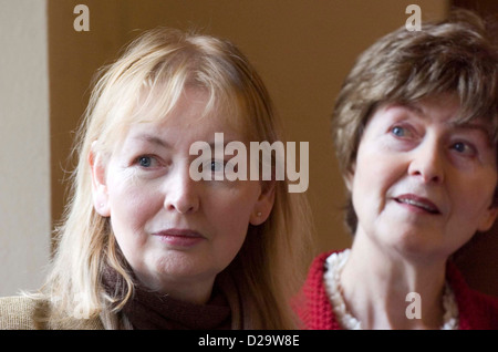 The reclusive folk singer Mary Hopkin (left) with her sister Carole. Stock Photo