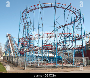 roller coaster before opening time at a small amusement park Stock Photo