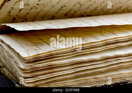 Antique notebook with copperplate handwriting Stock Photo