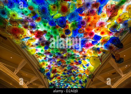 The fantastic ceiling glass sculpture of the Bellagio from world renowned artist, Dale Chihuly. Stock Photo