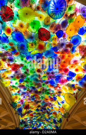 The fantastic ceiling glass sculpture of the Bellagio from world renowned artist, Dale Chihuly. Stock Photo