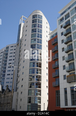 Modern apartment development in Cardiff Wales. The Altolusso tower. Modern architecture, high rise housing block Stock Photo