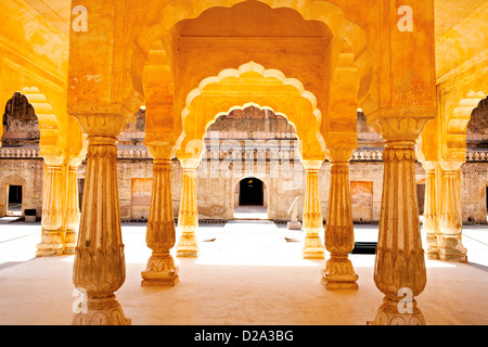 Architectural Style In The Courtyard Of The Amber Fort Jaipur Rajasthan India Stock Photo