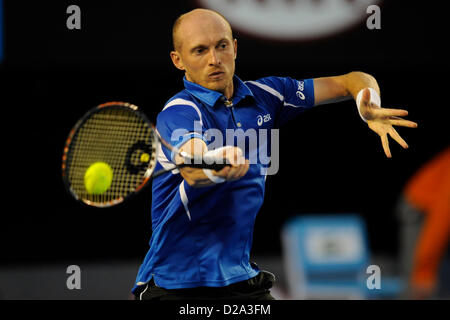 Melbourne, Australia. 17th January 2013. Nikolai Davydenko of Russia returns a shot on day four of the Australian Open from Melbourne Park. Credit:  Action Plus Sports Images / Alamy Live News Stock Photo