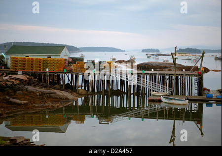 Lobster Pots Stacked On A Dock In Stonington, Maine. Stock Photo