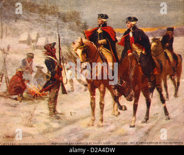 Washington And Lafayette At Valley Forge / Painting By Dunsmore. C. 1907. Stock Photo