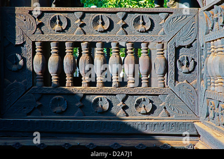 Intricate carvings at Bagaya Monastery, Innwa, Mandalay Stock Photo