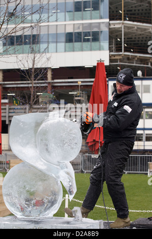 Ice sculptures Canary Wharf London England  'The Wonders of the Universe' and 'Infinity' Stock Photo