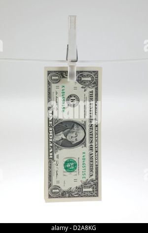 Berlin, Germany, a dollar bill on a clothes line Stock Photo