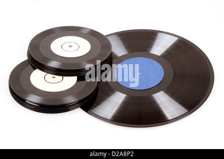 group of black vinyl records isolated on white Stock Photo