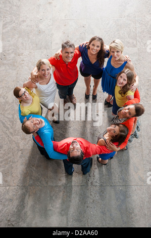 Overhead view of people in circle Stock Photo